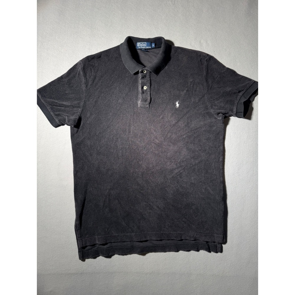 Polo Ralph Lauren Polo Shirt Mens Medium Black Terry Cloth Toweling Pony Logo